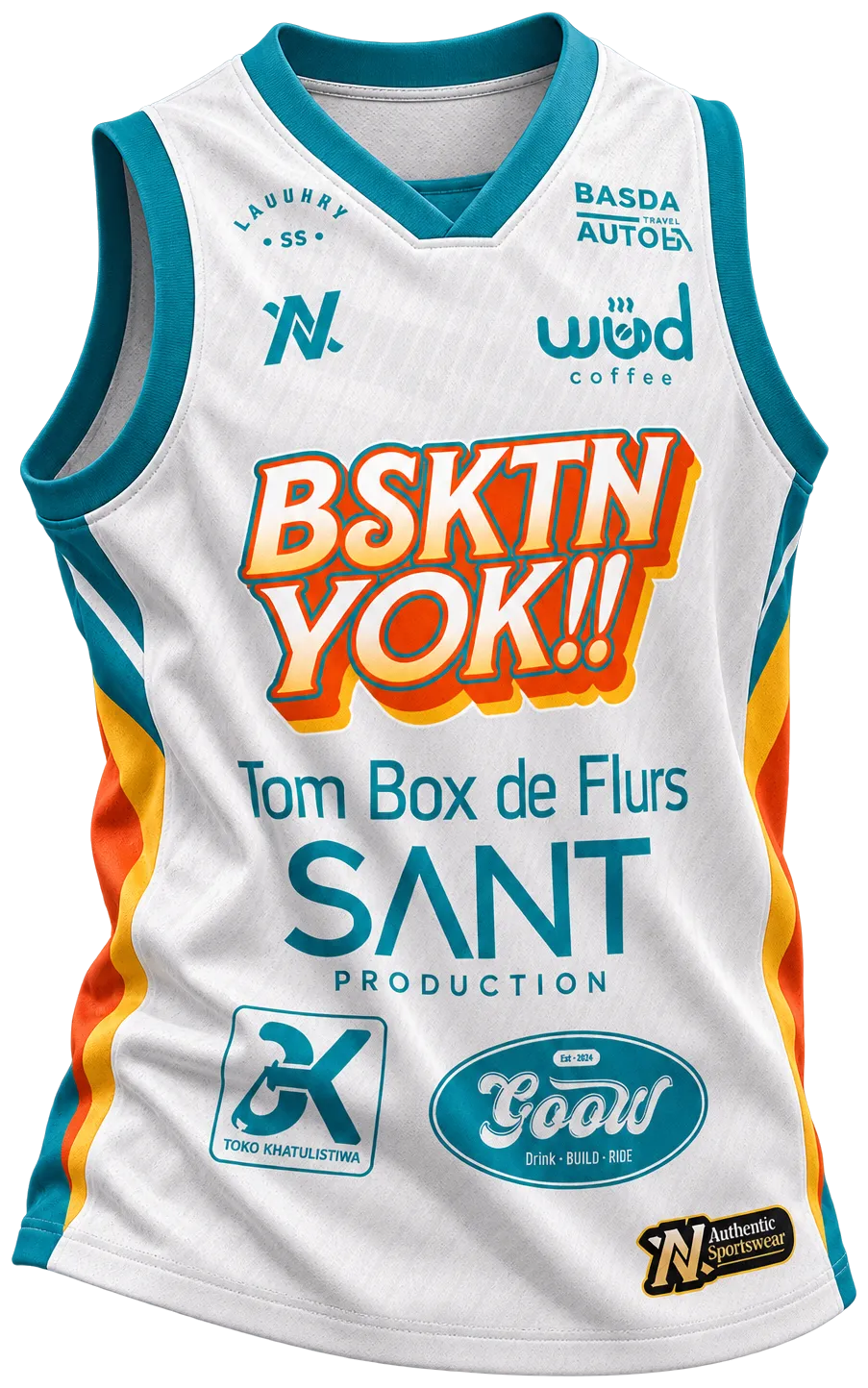 Render studio jersey basket tanpa lengan putih dan tosca.
