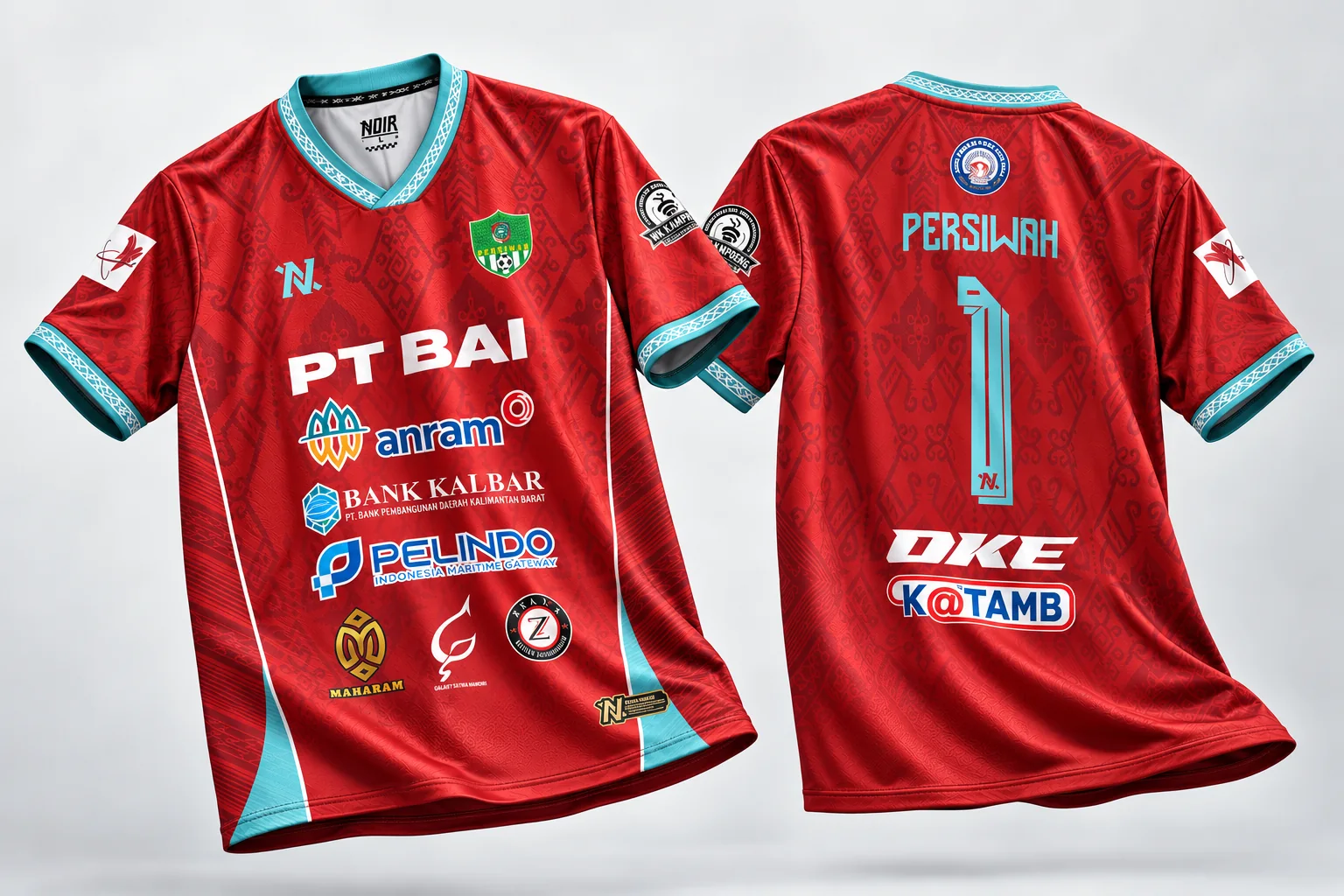 Jersey tandang kiper Persiwah warna merah, tampak depan dan belakang