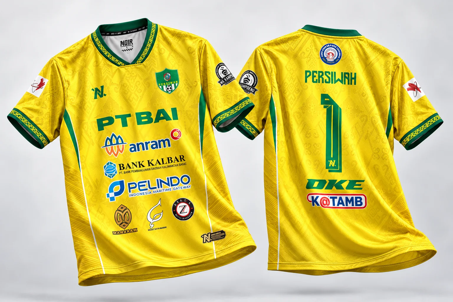 Jersey kandang kiper Persiwah warna kuning, tampak depan dan belakang