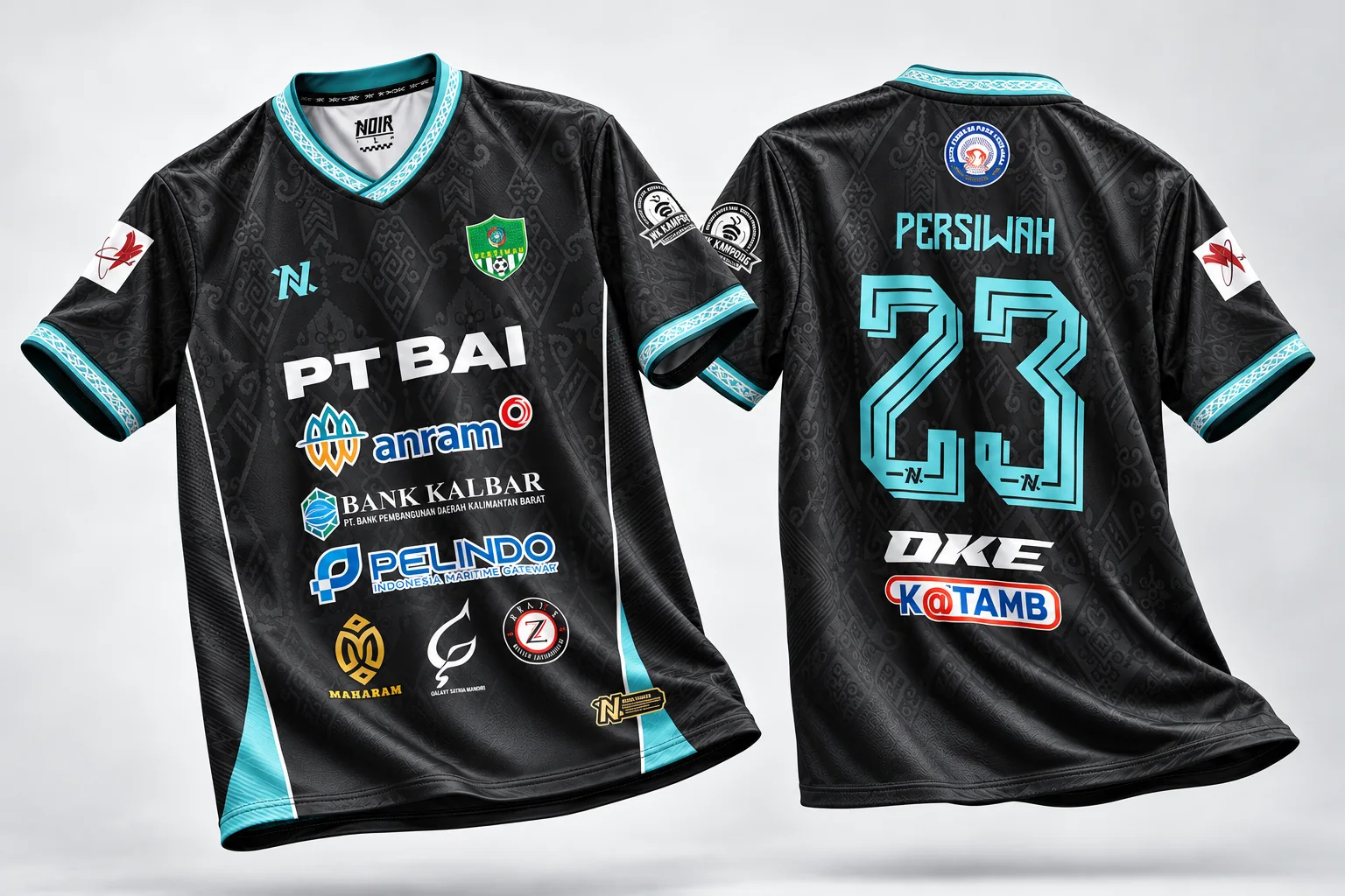 Jersey tandang pemain Persiwah warna hitam, tampak depan dan belakang