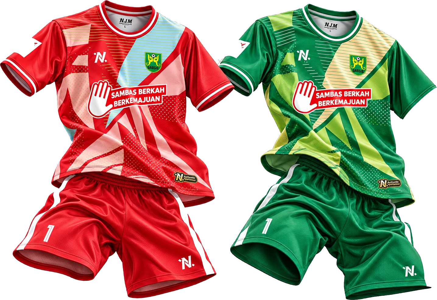 Mockup kit kiper kandang merah dan kit kiper tandang hijau Gabsis Sambas