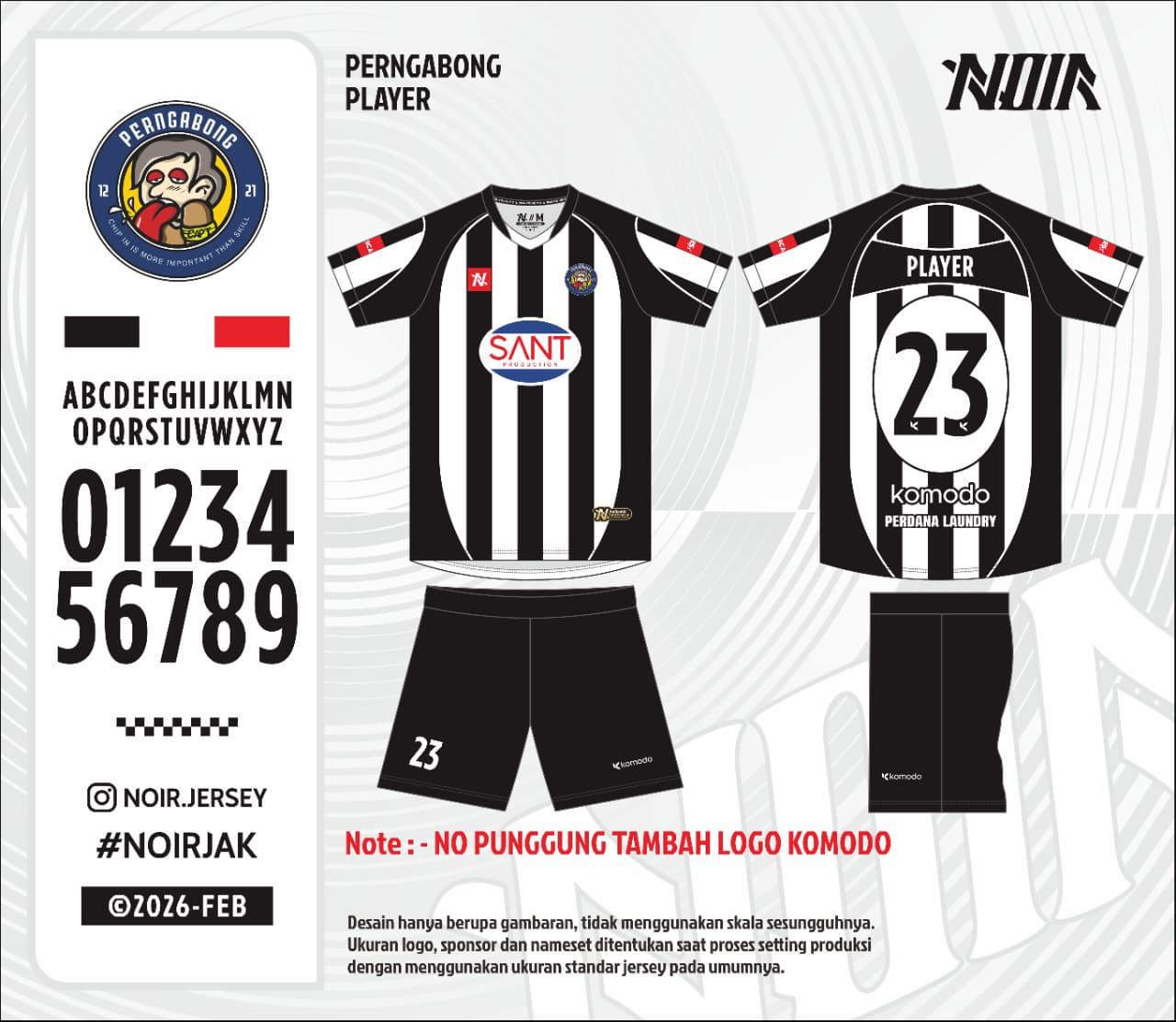 Mockup desain NOIR kit kandang belang hitam-putih Perngabong, tampak depan dan belakang